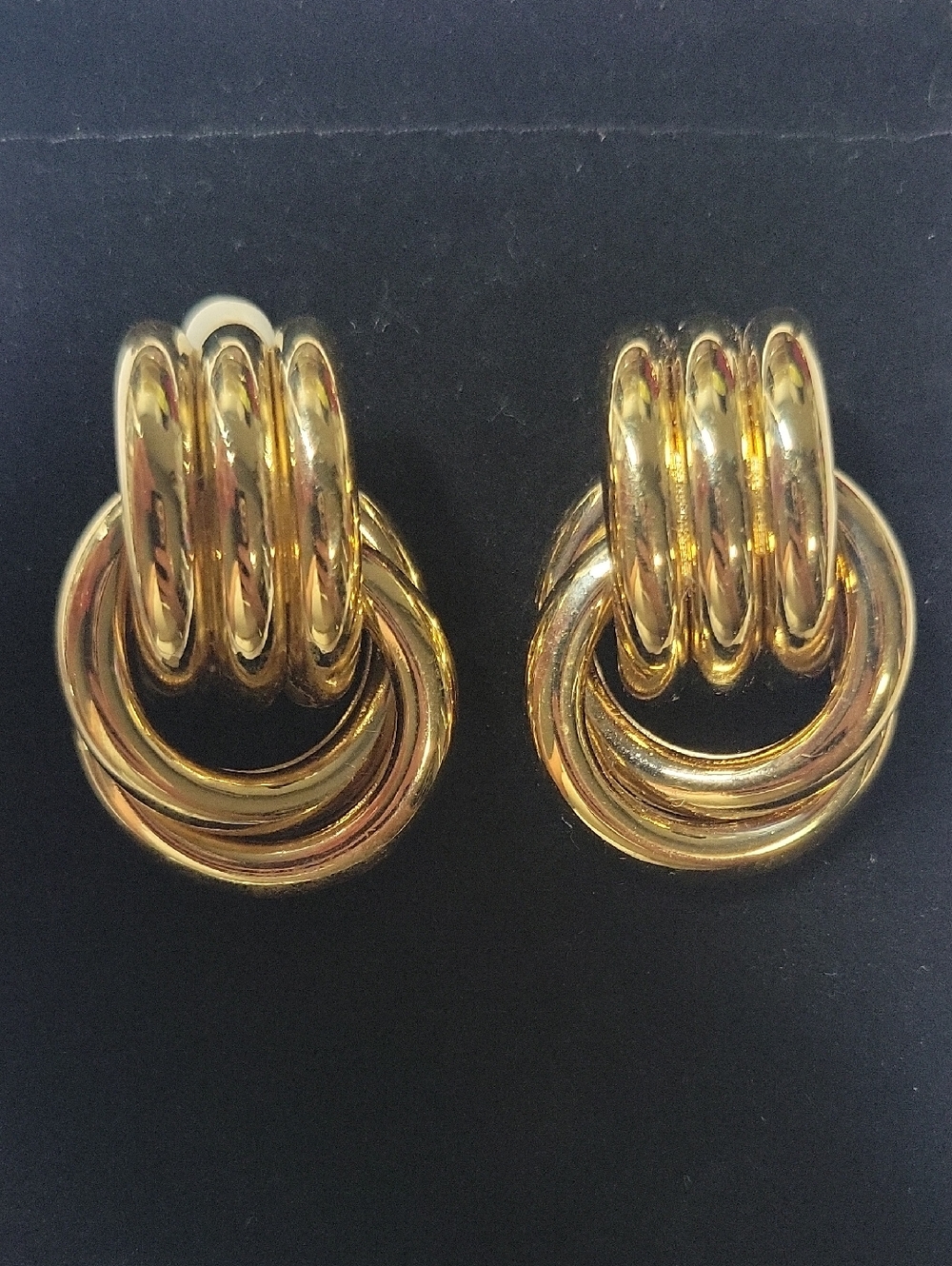 Vintage Givenchy Polished Gold-Tone Interlocking Hoop Clip Earrings